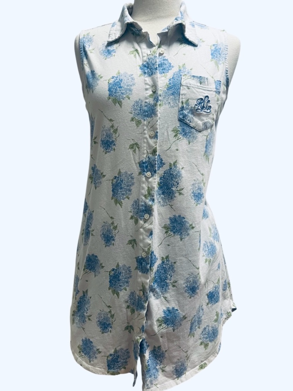 LAUREN RALPH LAUREN- sleep dress Sleeveless White Button-Down & Blue Floral